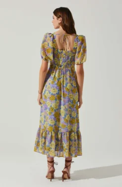 Floral Sweetheart Neck Midi Dress -Larana Style Shop ADR101552 GOLDPURPLEFLORAL 6 scaled