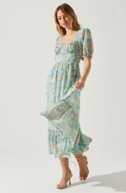 Floral Sweetheart Neck Midi Dress -Larana Style Shop ADR101552 GREENBLUEFLORAL 2 scaled