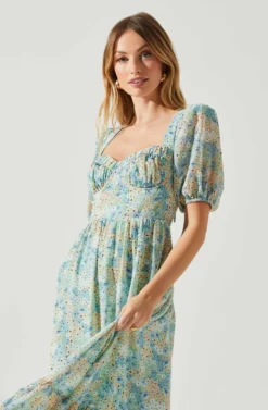 Floral Sweetheart Neck Midi Dress -Larana Style Shop ADR101552 GREENBLUEFLORAL 3 scaled