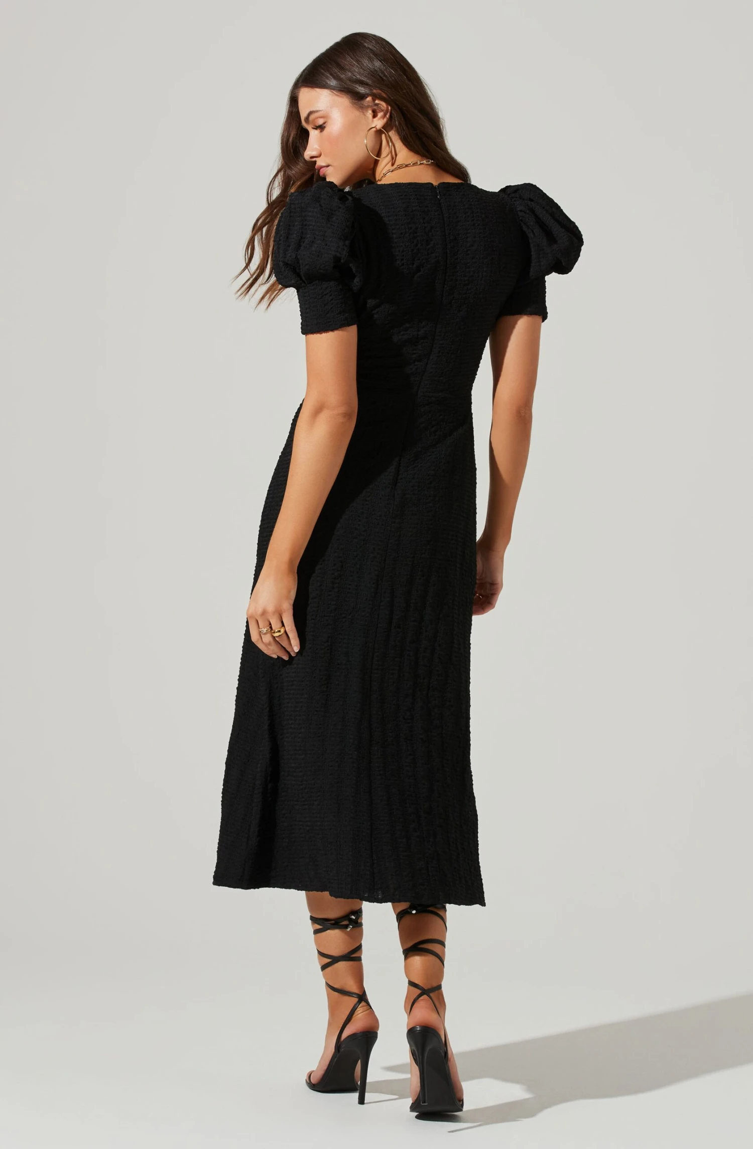 Puff Sleeve V Front Midi Dress 5 Puff Sleeve V Front Midi Dress - Image 5