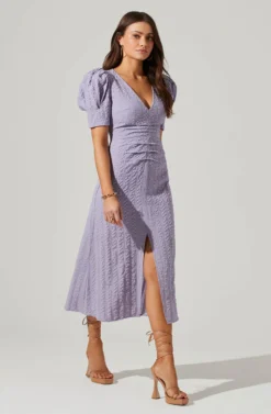 Puff Sleeve V Front Midi Dress 24 Puff Sleeve V Front Midi Dress -Larana Style Shop ADR101559 PURPLE 1 scaled