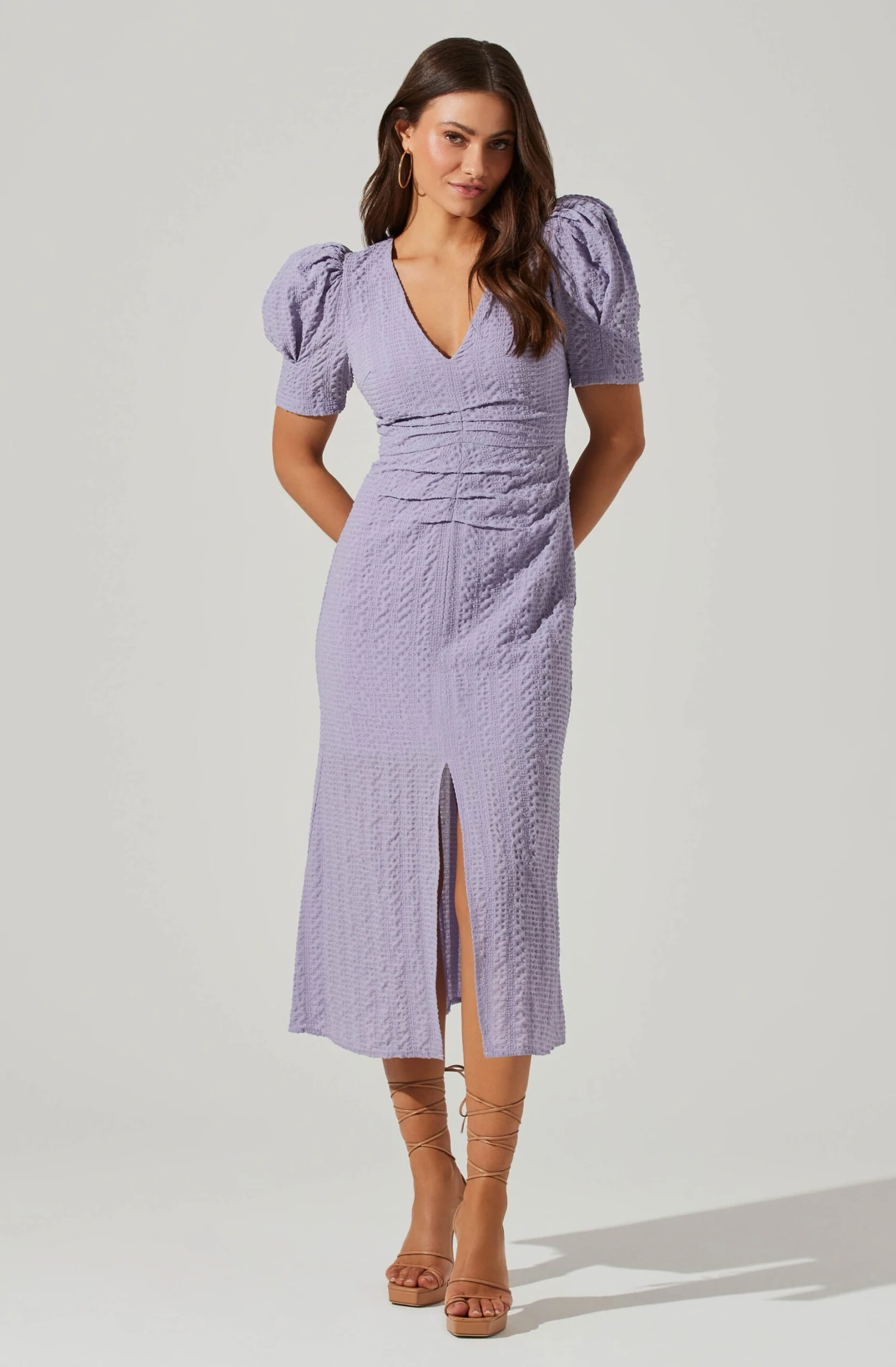 Puff Sleeve V Front Midi Dress 6 Puff Sleeve V Front Midi Dress - Image 6