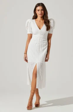 Puff Sleeve V Front Midi Dress 28 Puff Sleeve V Front Midi Dress -Larana Style Shop ADR101559 WHITE 2 scaled