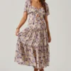 Floral Cinched Bust Cutout Center Midi Dress