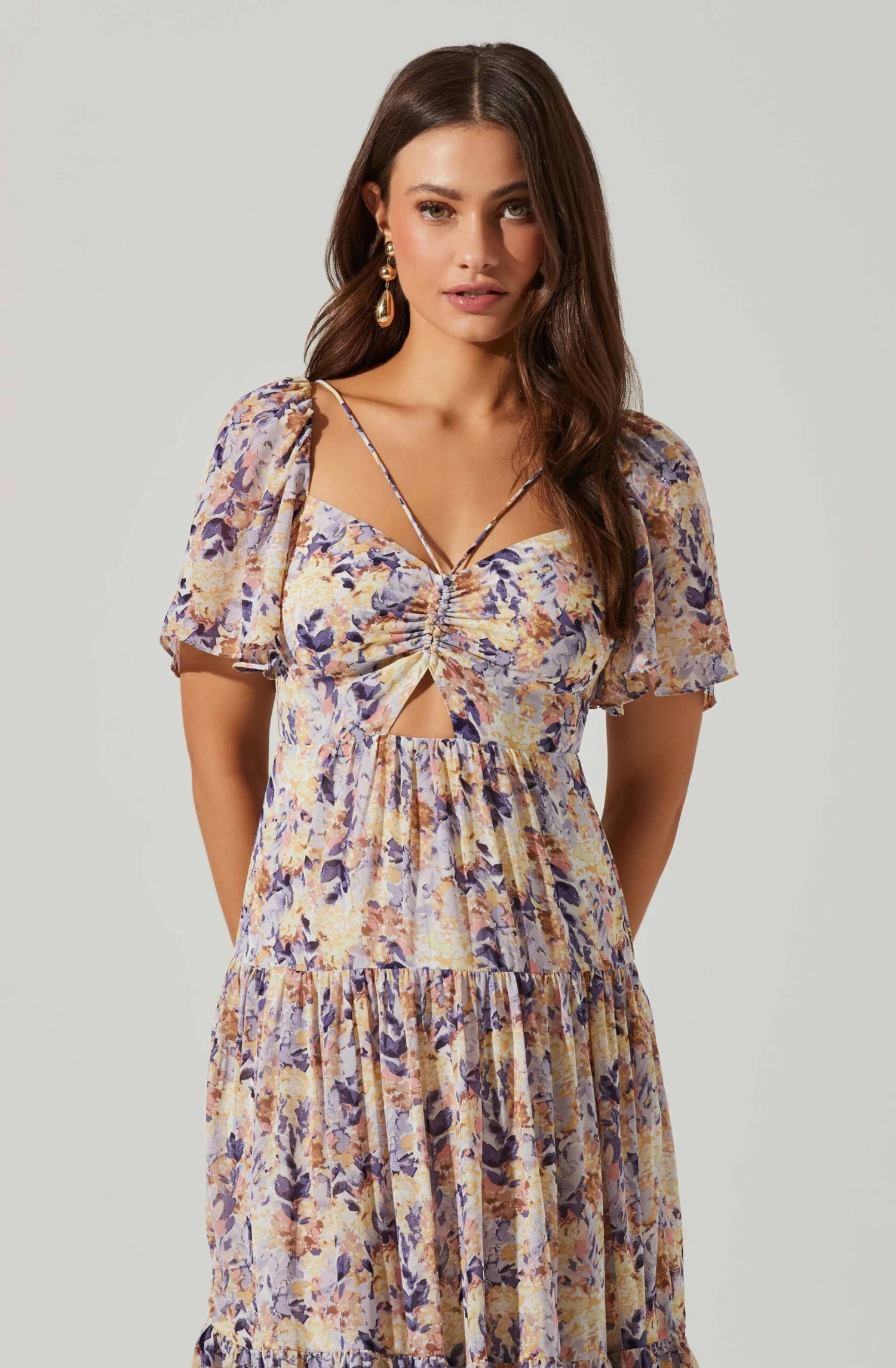 Floral Cinched Bust Cutout Center Midi Dress 4 Floral Cinched Bust Cutout Center Midi Dress - Image 4