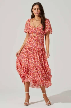 Floral Cinched Bust Cutout Center Midi Dress 17 Floral Cinched Bust Cutout Center Midi Dress -Larana Style Shop ADR101632 REDMULTIFRL 1 scaled