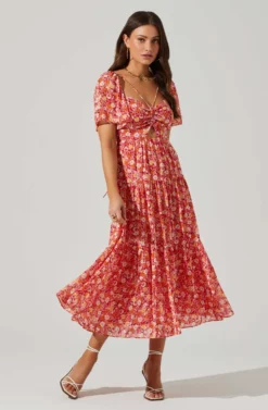 Floral Cinched Bust Cutout Center Midi Dress 19 Floral Cinched Bust Cutout Center Midi Dress -Larana Style Shop ADR101632 REDMULTIFRL 2 scaled