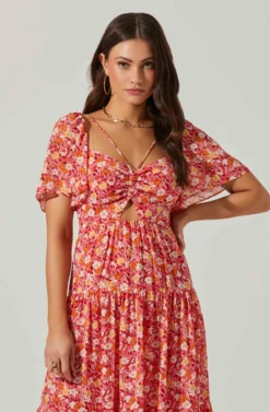 Floral Cinched Bust Cutout Center Midi Dress 18 Floral Cinched Bust Cutout Center Midi Dress -Larana Style Shop ADR101632 REDMULTIFRL 3 scaled
