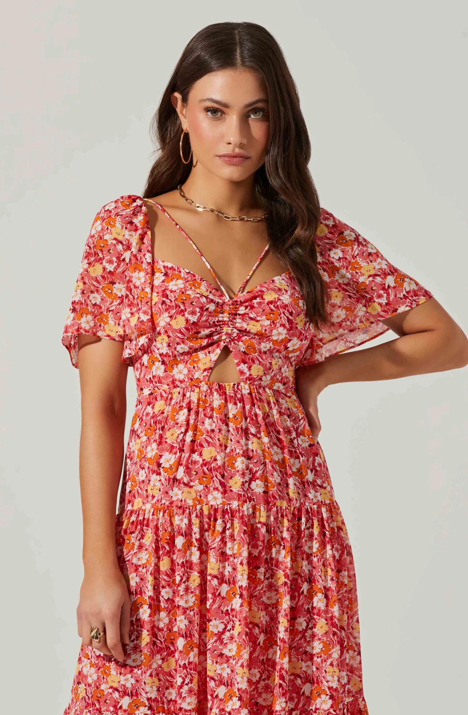Floral Cinched Bust Cutout Center Midi Dress 8 Floral Cinched Bust Cutout Center Midi Dress - Image 8