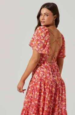 Floral Cinched Bust Cutout Center Midi Dress 20 Floral Cinched Bust Cutout Center Midi Dress -Larana Style Shop ADR101632 REDMULTIFRL 4 scaled