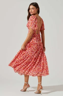 Floral Cinched Bust Cutout Center Midi Dress 21 Floral Cinched Bust Cutout Center Midi Dress -Larana Style Shop ADR101632 REDMULTIFRL 5 scaled