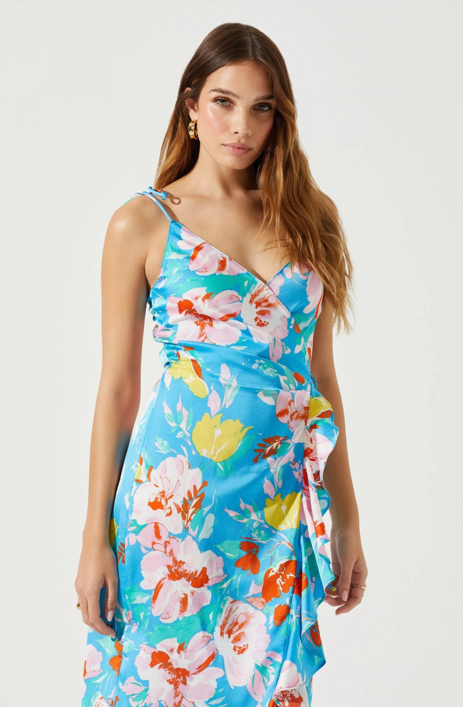 Satin Front Tie Wrap Floral Midi Dress 2 Satin Front Tie Wrap Floral Midi Dress - Image 2