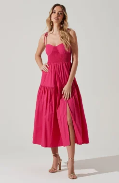 Tiered Smocked Midi Dress -Larana Style Shop ADR101693 FUCHSIA 2 scaled