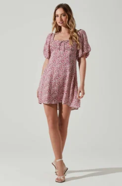 Floral Puff Sleeve Mini Dress -Larana Style Shop ADR101755 MAGENTALIMEDITSY 1 scaled