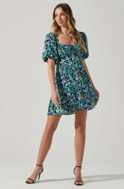 Floral Puff Sleeve Mini Dress -Larana Style Shop ADR101755 PERIWINKLEBLKMULTI 1 scaled