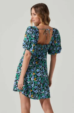 Floral Puff Sleeve Mini Dress -Larana Style Shop ADR101755 PERIWINKLEBLKMULTI 5 scaled