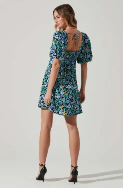 Floral Puff Sleeve Mini Dress -Larana Style Shop ADR101755 PERIWINKLEBLKMULTI 6 scaled