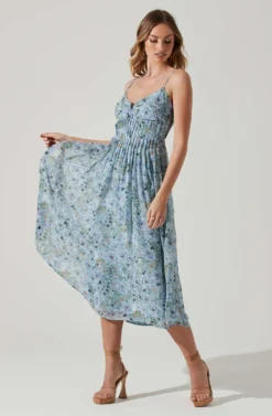 Floral Pleated Midi Dress -Larana Style Shop ADR101774 BLUEFLORAL 2 scaled
