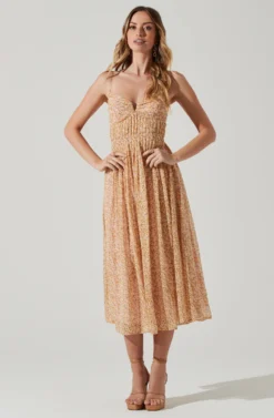 Floral Pleated Midi Dress -Larana Style Shop ADR101774 YELLOWPINKFLORAL 1 scaled