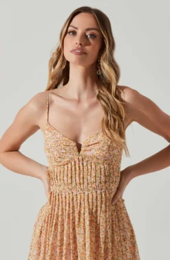 Floral Pleated Midi Dress -Larana Style Shop ADR101774 YELLOWPINKFLORAL 3 scaled