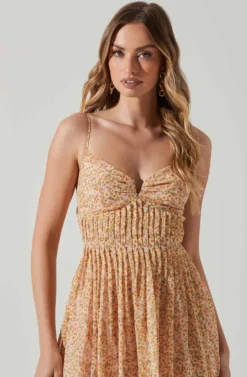 Floral Pleated Midi Dress -Larana Style Shop ADR101774 YELLOWPINKFLORAL 4 scaled