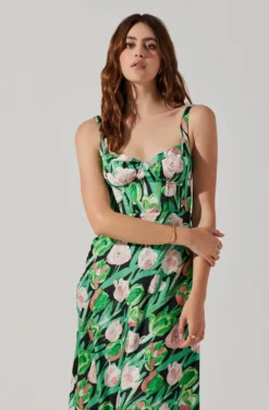 Satin Corset Floral Maxi Dress -Larana Style Shop ADR101783 PINKGREENFLORAL 3 scaled