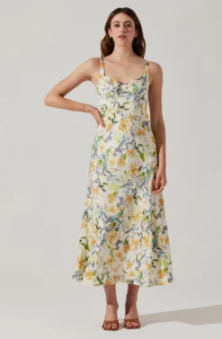 Satin Corset Floral Maxi Dress -Larana Style Shop ADR101783 YELLOWCREAMFLORAL 2 scaled