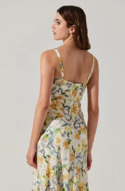 Satin Corset Floral Maxi Dress -Larana Style Shop ADR101783 YELLOWCREAMFLORAL 5 scaled