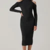 Cold Shoulder Mock Neck Midi Sweater Dress