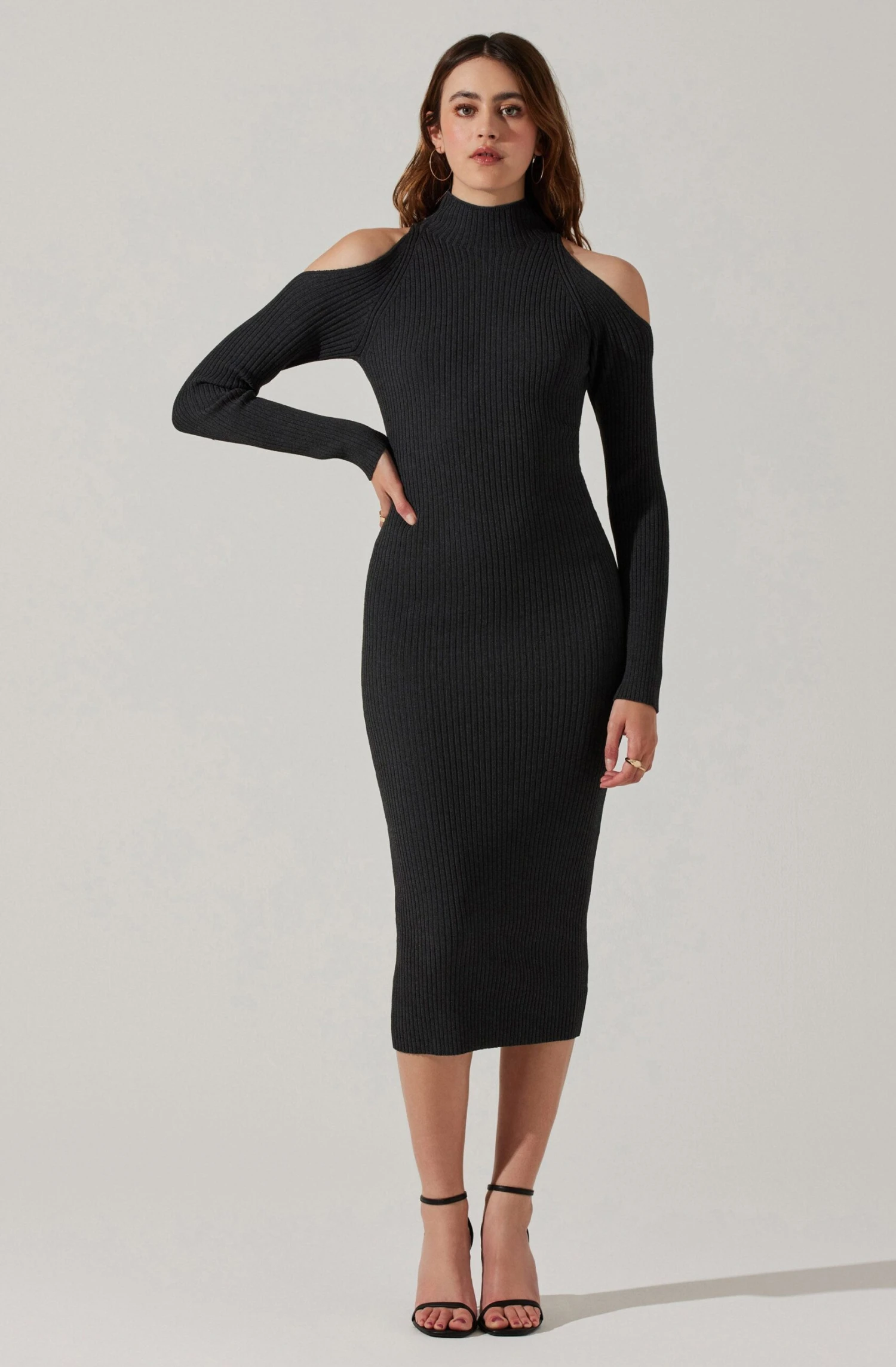 Cold Shoulder Mock Neck Midi Sweater Dress 1 Cold Shoulder Mock Neck Midi Sweater Dress