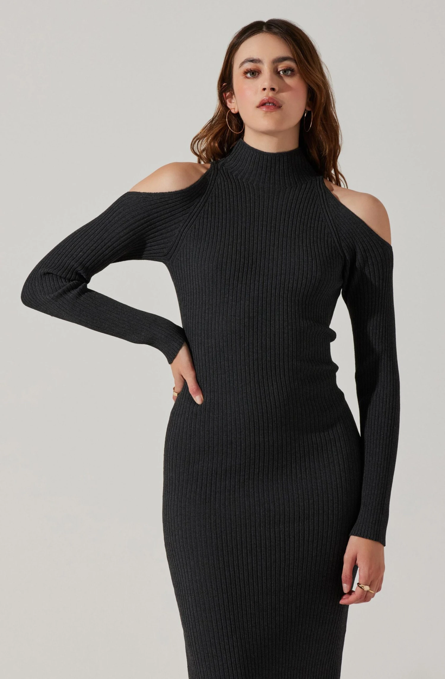 Cold Shoulder Mock Neck Midi Sweater Dress 4 Cold Shoulder Mock Neck Midi Sweater Dress - Image 4