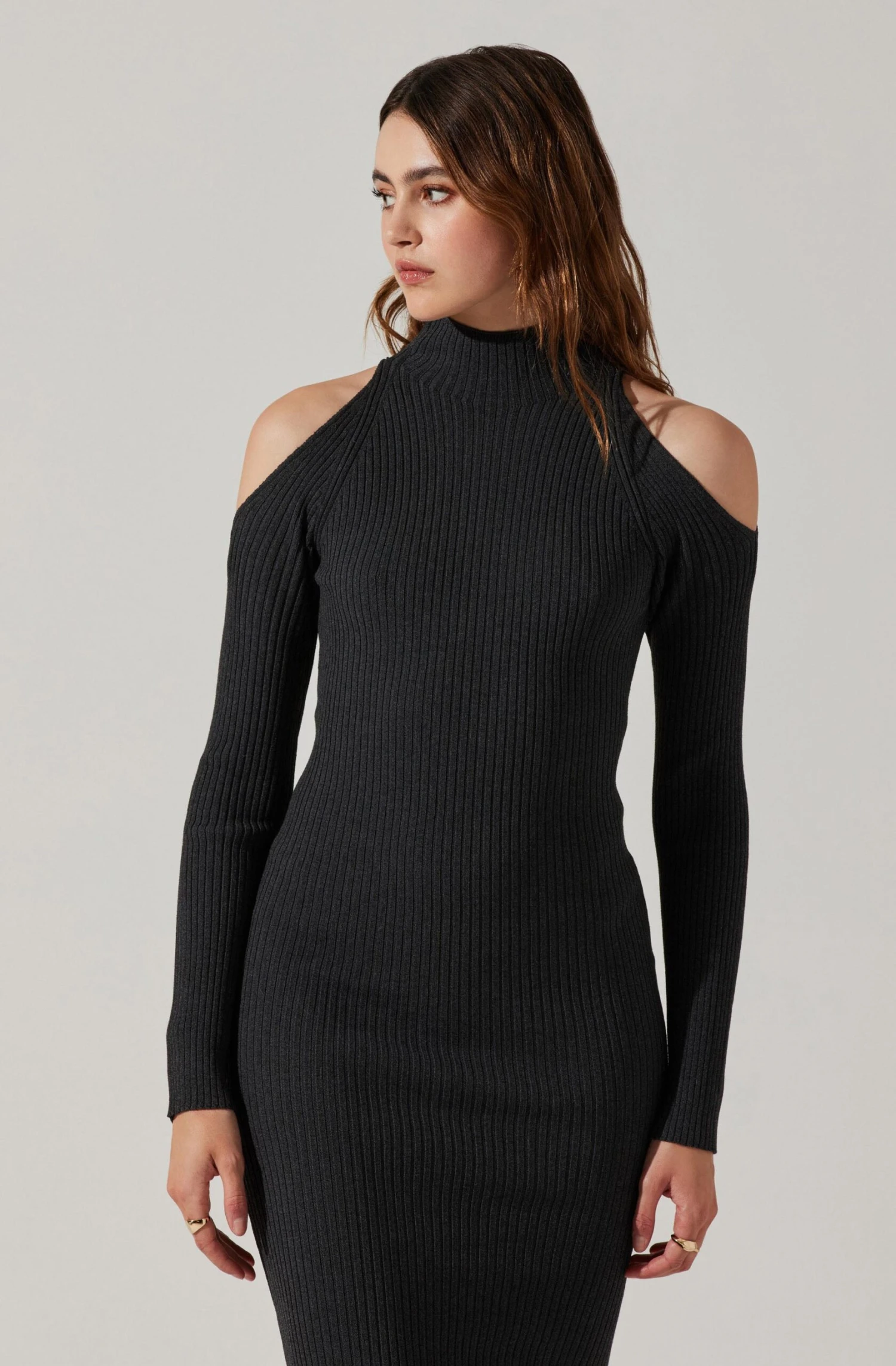 Cold Shoulder Mock Neck Midi Sweater Dress 2 Cold Shoulder Mock Neck Midi Sweater Dress - Image 2