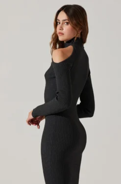 Cold Shoulder Mock Neck Midi Sweater Dress 10 Cold Shoulder Mock Neck Midi Sweater Dress -Larana Style Shop ADR101869 CHARCOAL 6 scaled