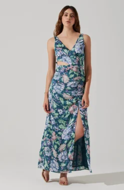 Cutout Ruched Maxi Dress 18 Cutout Ruched Maxi Dress -Larana Style Shop ADR101913 TEALPURPLEMULTIFL 2 scaled