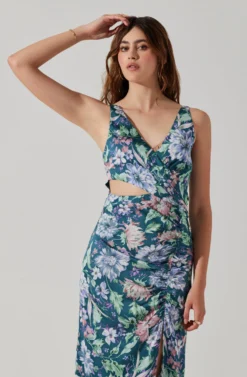 Cutout Ruched Maxi Dress 19 Cutout Ruched Maxi Dress -Larana Style Shop ADR101913 TEALPURPLEMULTIFL 4 scaled