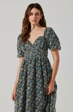 V-wire Sweetheart A-line Midi Dress -Larana Style Shop ADR102048 BLUEMULTIFLORAL 2 scaled