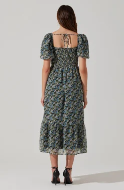 V-wire Sweetheart A-line Midi Dress -Larana Style Shop ADR102048 BLUEMULTIFLORAL 5 scaled