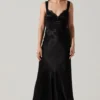 Aeris Satin Lace Trim Maxi Dress