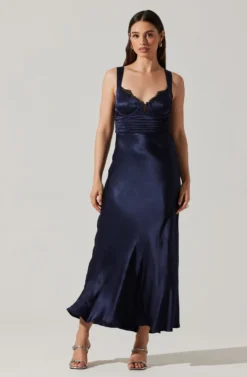 Aeris Satin Lace Trim Maxi Dress -Larana Style Shop ADR102254 NAVY 2 scaled