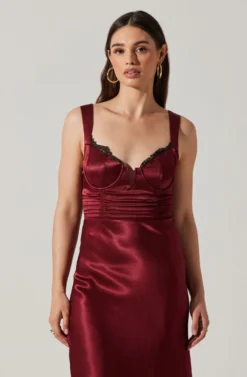 Aeris Satin Lace Trim Maxi Dress -Larana Style Shop ADR102254 WINE 1 scaled