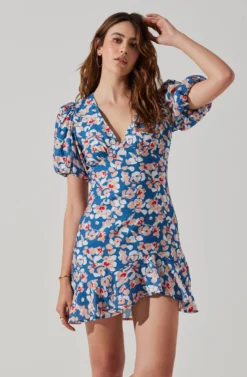 Flutter Sleeve Cutout Floral Mini Dress -Larana Style Shop ADR10724 BLUEPINKFLORAL 3 scaled