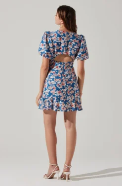 Flutter Sleeve Cutout Floral Mini Dress -Larana Style Shop ADR10724 BLUEPINKFLORAL 5 scaled