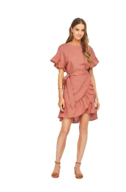 Linen Ruffle Wrap Dress