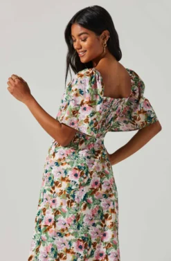 Lace Up Flutter Sleeve Cut Out Midi Dress -Larana Style Shop ALD44563 PINKGREENMULTIFL 4 91996d86 c0e6 4266 b42b c5bc31582f38 scaled