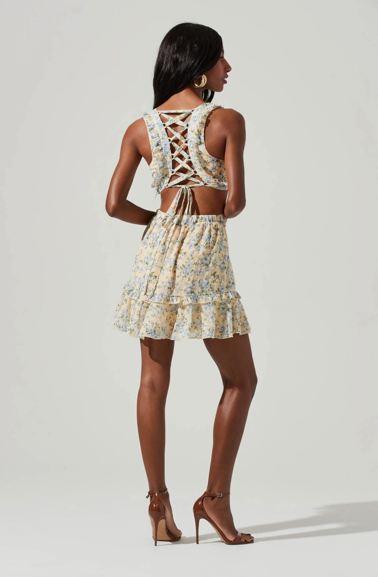 Lace Up Back Floral Cutout Eyelet Mini Dress 4 Lace Up Back Floral Cutout Eyelet Mini Dress - Image 4