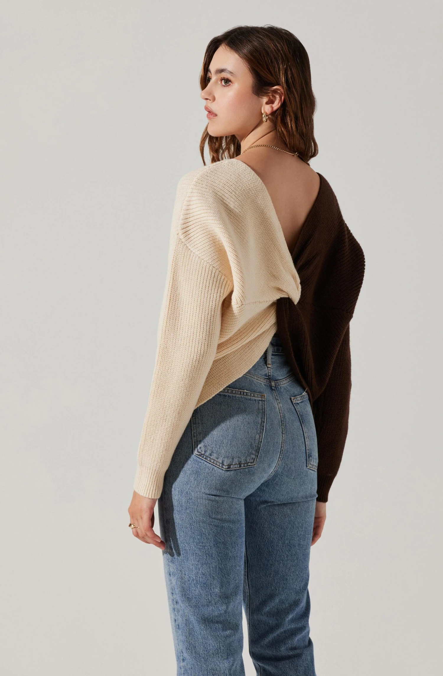 Two Toned Twist Back Sweater 1 Two Toned Twist Back Sweater