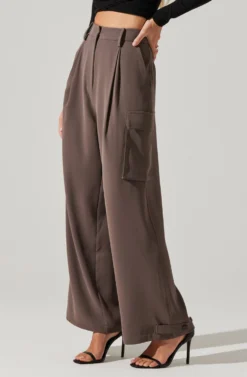Pleated Wide Leg Cargo Pants -Larana Style Shop AP7310 WARMGREY 5 scaled