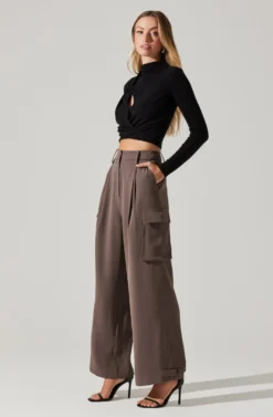 Pleated Wide Leg Cargo Pants -Larana Style Shop AP7310 WARMGREY 6 scaled