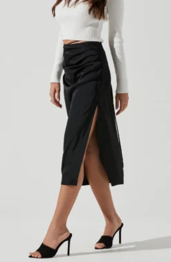 Hi Slit Ruched Skirt -Larana Style Shop AS9086B BLACK 1564 scaled
