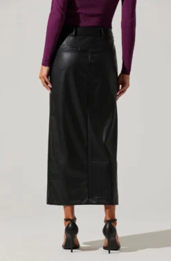 Low Rise Faux Leather Midi Skirt 9 Low Rise Faux Leather Midi Skirt -Larana Style Shop AS9156L BLACK 2 scaled